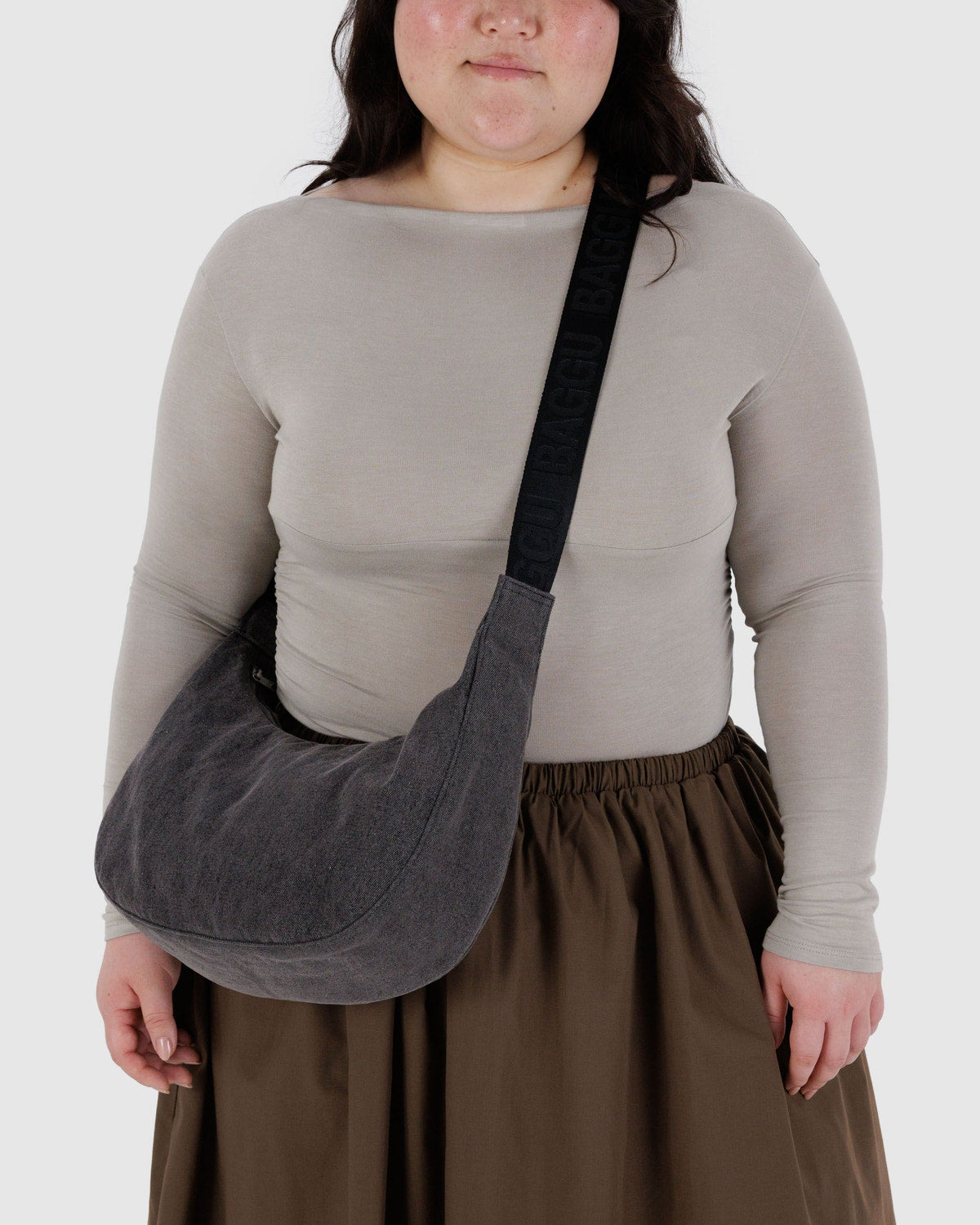 Medium Denim Crescent Bag