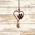 Heart Outline with Paw Single Rusty Metal Bell Chime